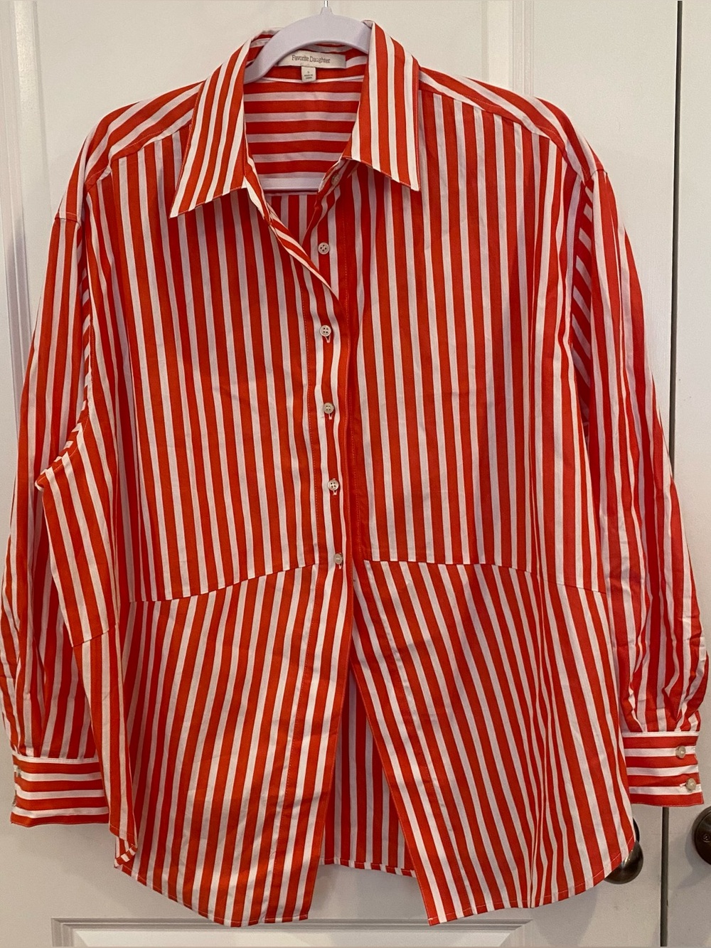 Favorite Daughter Ex Boyfriend Button Up Shirt Sz S Red/White Stripes Oversized - Picture 2 of 8